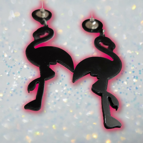 NEW! Tropical  Pink Flamingo lightweight Acrylic dangle Earrings Nwt - Picture 5 of 6
